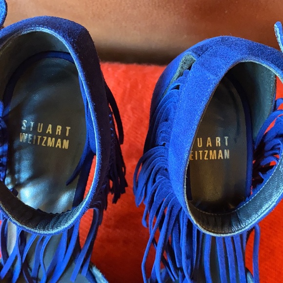 Stuart Weitzman suede fringe ankle strap heels - Picture 4 of 7
